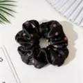 Chouchou à pois en satin noir pour femmes, élégant grand accessoire de coiffure pour queue de cheval. - Pois Noir
