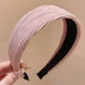 Serre-tête large plissé vintage coréen accessoire de cheveux élégant et tendance vue détaillée - Serre-tête Plissé Large Rose