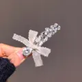 Pince à cheveux nœud strass scintillante cristal doux frange épingle élégant mode accessoire - Pince à Cheveux Strass Blanc Cassé