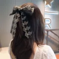 Jolie pince a cheveux noeud en organza noir avec broderie delicate pour coiffure chic. - Style A - Noir