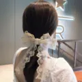 Elegant organza bow hair clip for women, sweet double layer lace hairpin top clip. - Style A-White