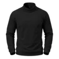 Men's Black Fleece Mock Neck Sweatshirt Diagonal Zip Pocket Long Sleeve Pullover Top - S / Tops / Black