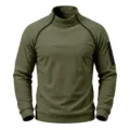 Men's tactical fleece sweatshirt detail featuring diagonal zip collar and sleeve pocket. - S / Tops / Army Green