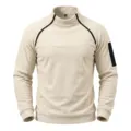 Men's fleece pullover sweatshirt, high collar diagonal zipper long sleeve top beige - S / Tops / Apricot