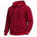 Herren rot-schwarzer gestreifter Viertel-Reißverschluss Hoodie Detail, Fleece. - S / Hellrot