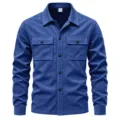 Camisa chaqueta de hombre azul real de ante de manga larga polar casual con botones superior - S / Tops / Azul zafiro