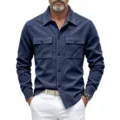 Homme veste chemise en suédine bleue manches longues de travail poches haut surchemise - Bleu marine