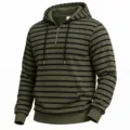 Herren Halb-Zip gestreifter Kapuzenpullover mit Kängurutasche, lässiger Herbst Winter Pullover. - S / Armeegrün