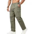 Detail of mens green straight cargo pants with multi utility pockets and elastic waist. - XXS / Bottoms / Army Green