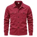 Chaqueta camisa de ante sintético burdeos para hombre, con manga larga y dos bolsillos. - S / Tops / Rojo