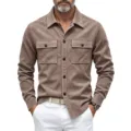 Chemise manches longues en suédine pour homme workwear casual veste poche haut chic - S / Hauts / Kaki