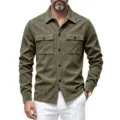 Veste chemise en suédine à manches longues pour homme avec deux poches poitrine et boutons. - Vert Militaire