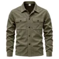 Hombre camisa chaqueta de ante manga larga estilo militar botón abrigo exterior moda - Verde Militar