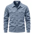 Chaqueta camisa de ante azul para hombre con dos bolsillos en el pecho y solapa - S / Tops / Azul claro