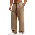 Men's heavyweight fleece-lined wide-leg sweatpants with side stripes and elastic waist. - S / Bottoms / Camel