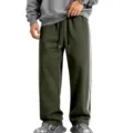 Men's winter fleece lined wide leg sweatpants with stylish side stripes, heavy knit pants. - S / Bottoms / Army Green