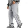 Men's fleece-lined sweatpants side stripe detail, soft knit fabric, comfortable casual loose fit. - S / Bottoms / Light Gray