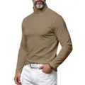 Men's stylish khaki mock turtleneck long sleeve t-shirt slim fit casual basic apparel. - S / Tops / Khaki