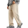 Men side stripe fleece wide leg sweatpants, heavy knit casual athletic trousers for men. - S / Bottoms / Apricot