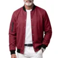 Men's faux suede bomber jacket with snap buttons, ribbed collar, and casual style for autumn. - S / Tops / Burgundy