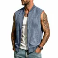 Herren Wildleder Weste Grau Blau Ärmellose Bomberjacke Freizeit Oberbekleidung Sommer - Denim-Blau