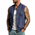 Herren Wildleder Bomber Weste ärmellos lässige Jacke in blauem Design für den Sommer. - Marineblau