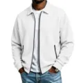 Heren witte wafelbreisel revers jas met rits casual sport bovenkleding stijlvolle tops - S / Wit