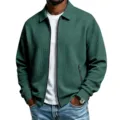 Heren wafelstructuur jas met revers en ritssluiting, casual outdoor bovenkleding. - Grasgroen