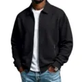 Heren Zwarte Revers Wafelbreisel Jas Met Rits Outdoor Sport Casual Outfits Mode Stijl - S / Zwart