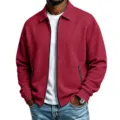 Heren Casual Rode Waffle Breiwerk Rits Jas Met Hoge Kraag Stijlvolle Bovenkleding - S / Rood