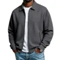 Heren Donkergrijs Revers Wafelbreisel Casual Rits Jas Variant Stijl Selectie Model - donkergrijs