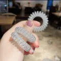 Clear glitter hair coil telephone wire hair tie durable elastic daily styling accessory - 2# Silver Single