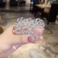 Transparent iridescent telephone wire hair tie, cute clear spiral hair coil for daily wear. - 4# Iridescent Thick Single