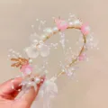Children flower pearl headband, cute pink flower hair hoop for wedding party and festival wear. - 2# Pink Pearl Floral
