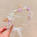 Kids pearl floral crown hairband princess tiara flower girl wedding hair accessories - 3# Purple Pearl Floral