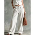 Women high waist corduroy wide leg pants casual pocket straight trousers autumn winter - S / Bottoms / White