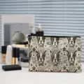 Close-up detail of vintage Boston Terrier pattern canvas zipper makeup storage pouch. - Boston Terrier