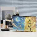Canvas cosmetic bag with artistic clock and sun moon design, zipper pouch for stationery. - Day and Night Clock