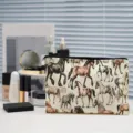 Vintage Pferd Motiv Leinen Kosmetiktasche mit Reißverschluss für tägliche Reise und Alltag. - Beige - Vintage Pferde