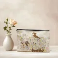 Schattige teckel canvas cosmetische tas, bloemen etui, draagbare tas met rits voor dagelijks gebruik. - Groene en Blauwe Borduring (03)