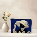 Canvas cosmetische tas met parel dame print, ritssluiting, stijlvolle make-up zak. - Mat Zwart (01)