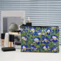 Floral canvas zipper cosmetic bag and pencil pouch, portable makeup storage organizer for daily use. - Artistic Irises