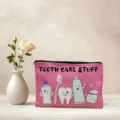 Leuke canvas cosmetische tas make-up etui etui met gedetailleerde tandverzorging print. - Mat Zwart (01)