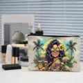 Canvas cosmetic bag with vibrant Colombian print, durable zipper pouch for makeup storage. - Colombia Style