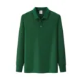Polo de manga larga en verde oscuro para adultos, con cuello clásico de solapa y botones al frente. - S / Tops / Verde