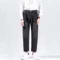 Men's stylish black cropped denim jeans, casual straight fit trousers for daily wear. - S / Bottoms / Black