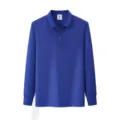Polo azul de manga larga liso para hombre cuello solapa clásico parte superior casual - S / Tops / Azul
