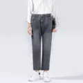 Men's dark grey cropped denim jeans featuring a classic washed finish and straight fit. - S / Bottoms / Black and Gray