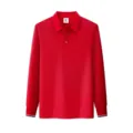 Classic long sleeve red polo shirt for men and women, comfortable casual wear work top. - Red