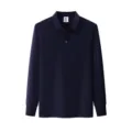 Classic solid navy blue long sleeve polo shirt for men and women daily casual wear. - Navy Blue